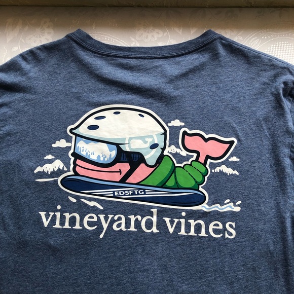 Vineyard Vines Big Whale EDSFTG Skii Blue Long Sleeves Logo Shirt Men’s Size M - Picture 11 of 16